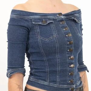 **RARE** VINTAGE plein sud Off Shoulder Jean Top